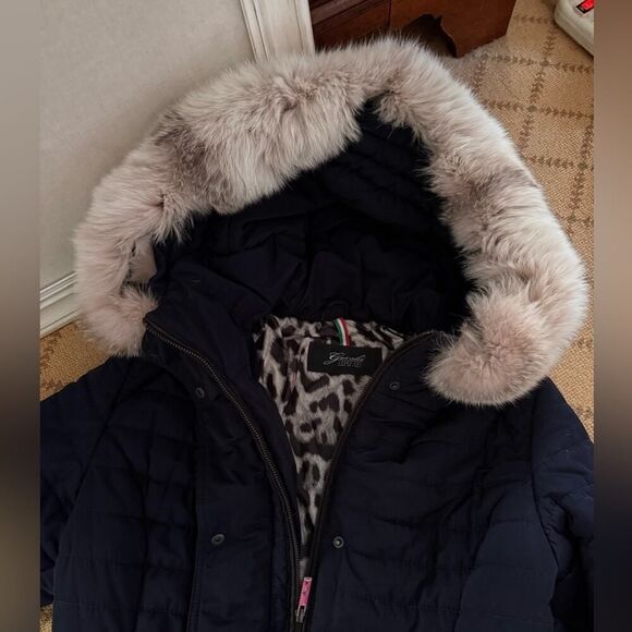 Gorski Navy Blue Apres Ski Parka with hood w fur trim US 10 - Picture 14 of 16